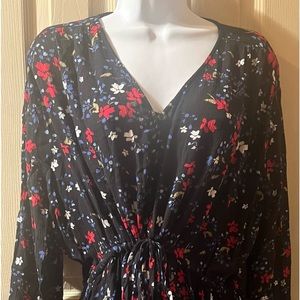 Gap XL floral dress button up/down elastic sleeve @ wrist Drawstring waist